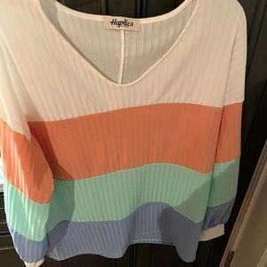Haptics Colorful Striped Blouse - White, Orange, Green, Blue